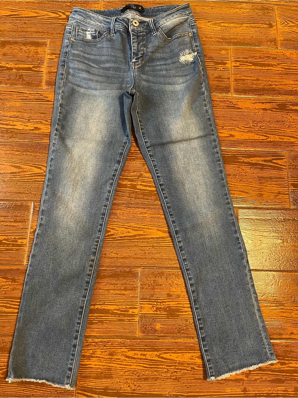 Women's Blue Distressed Straight-Leg Jeans by Stitch Star Size 4